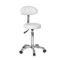 Taburete com respaldo Fast Plus: Desenho ergonómico, base cromada com cinco rodas e altura regulable