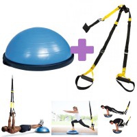 PACK POUPO PÕE-TE EM FORMA: Bosu Ball Kinefis + Kit Suspensão Kinefis Tipo TRX: Realiza um treinamento funcional onde queiras