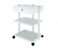 Carrinho multifuncional metálico alvo para fisioterapia, podología e estética: Equipado com duas estantes de cristal translúcido e gaveta com chave Carrinho multifuncional metálico alvo para fisioterapia, podología e estética: Equipado com duas estantes de cristal translúcido e gaveta com chave
