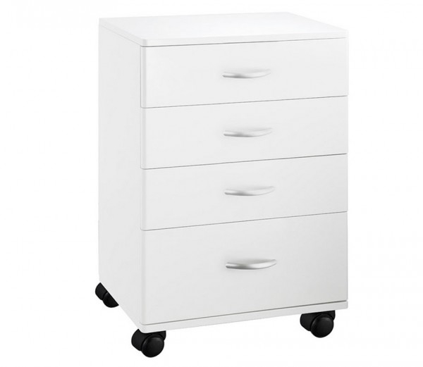 Carrinho de madeira branca Handy: Equipado com quatro gavetas e quatro rodas para uma maior mobilidade Carrinho de madeira branca Handy: Equipado com quatro gavetas e quatro rodas para uma maior mobilidade