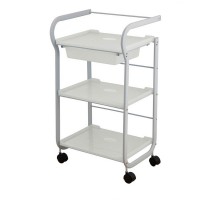 Carrinho Metálico Branco Part: Equipado com três estantes e gaveta removível Carrinho Metálico Branco Part: Equipado com três estantes e gaveta removível