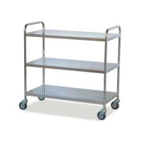 Carroça de distribuição de material hospitalario: fabricado em aço inoxidável com três estantes (95 x 55 x 95 cm)