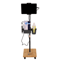 Carroça de transporte para ecógrafo portátil SonoEye P2 Kinefis com base de madeira e acessórios Carroça de transporte para ecógrafo portátil SonoEye P2 Kinefis com base de madeira e acessórios