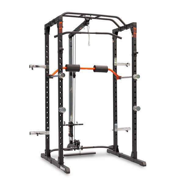 Power Cage com polia BH Fitness: suporte para perna, polia alta e baixa e suporte para armazenar discos Power Cage com polia BH Fitness: suporte para perna, polia alta e baixa e suporte para armazenar discos