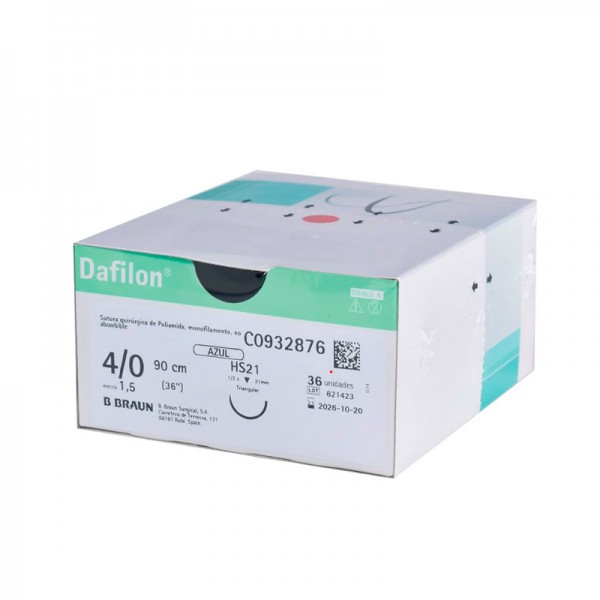 Fios de sutura não absorbible de poliamida monofilar Dafilon (Caixa de 36 unidades - Várias medidas) Fios de sutura não absorbible de poliamida monofilar Dafilon (Caixa de 36 unidades - Várias medidas)