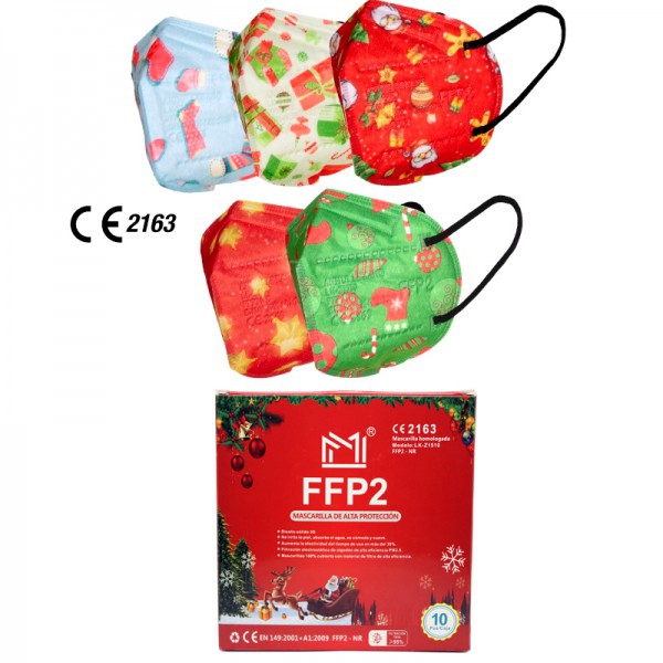 Máscaras FFP2 de Natal e certificado europeu CE (embolsadas individualmente - caixa de 10 unidades)