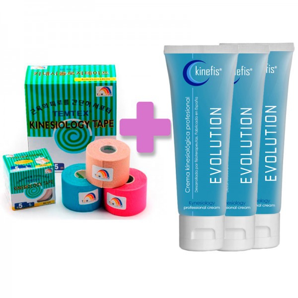 OFERTA PACK BANDA TEMTEX: 6 rolos banda neuromuscular Temtex Kinesiology tape 5cm X 5m + 3 cremes Kinefis Evolution 200 cc OFERTA PACK BANDA TEMTEX: 6 rolos banda neuromuscular Temtex Kinesiology tape 5cm X 5m + 3 cremes Kinefis Evolution 200 cc