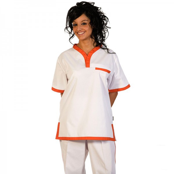 Calça unisex com elástico em cintura cor branca&laranja