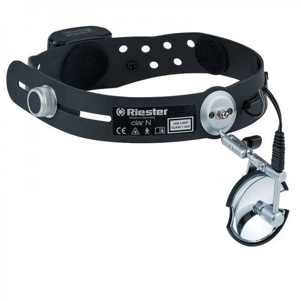 Espelho frontal Riester clar N 55, LED 6 V, inclui baterias recargables NiMH e cargador de 230 V Espelho frontal Riester clar N 55, LED 6 V, inclui baterias recargables NiMH e cargador de 230 V