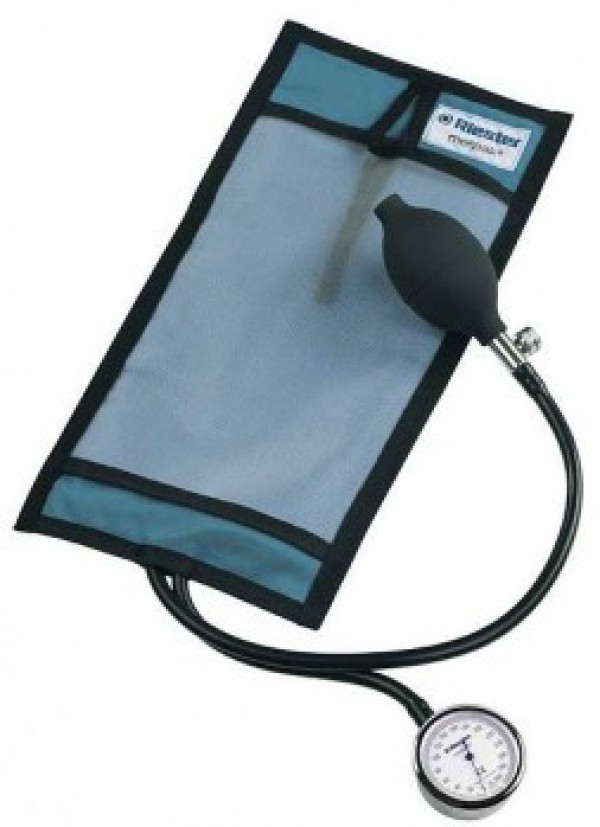 Equipa de Infusão a Pressão Riester Metpak 1000 ml, Manómetro Cromado, com Braçadeira Azul para Infusão a Pressão. Sem látex Equipa de Infusão a Pressão Riester Metpak 1000 ml, Manómetro Cromado, com Braçadeira Azul para Infusão a Pressão. Sem látex