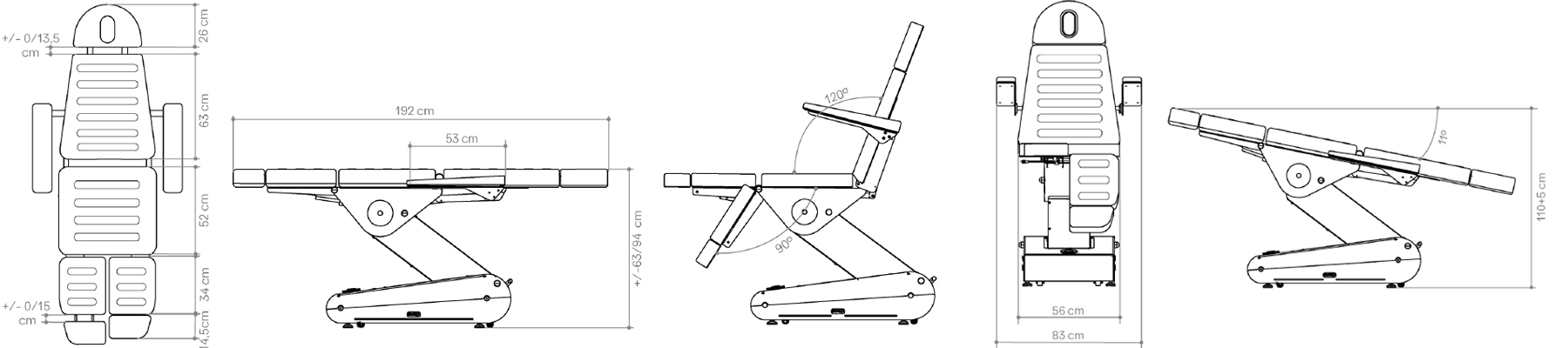 Sillón Podología Swop P3 Podo: Medidas